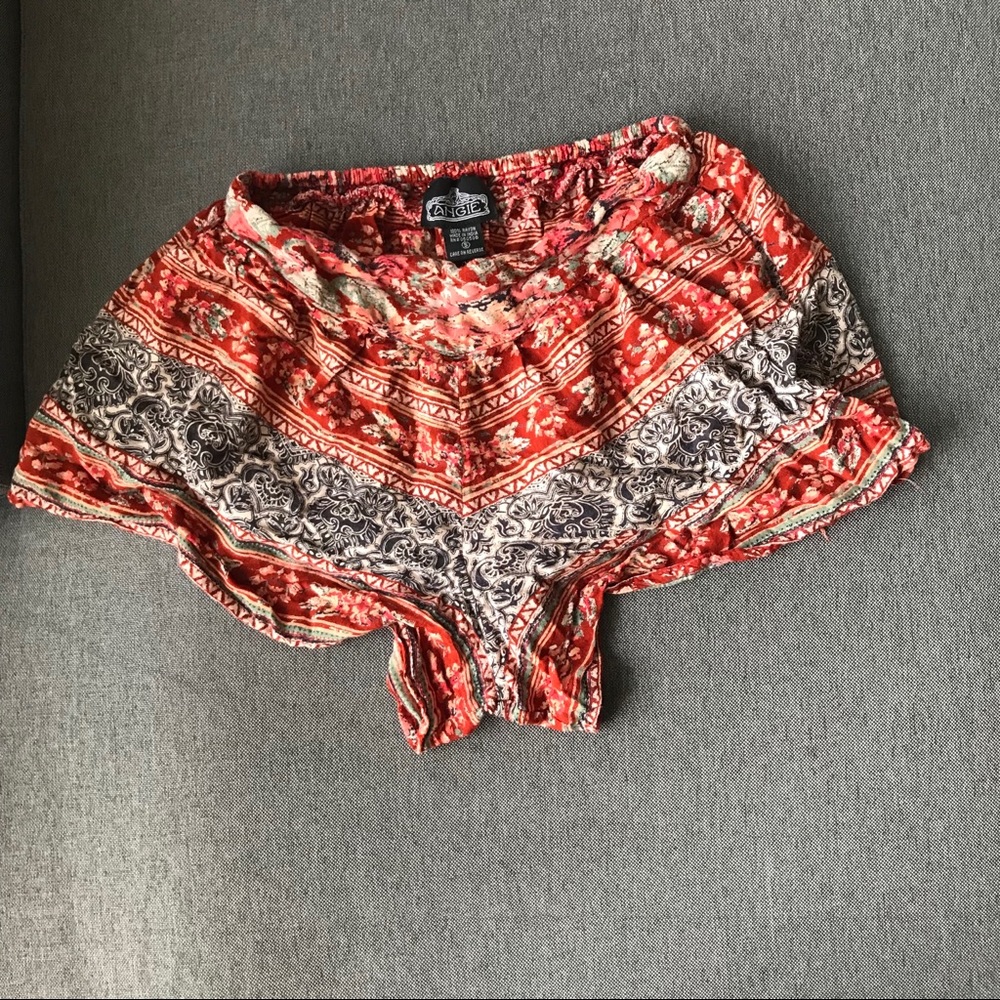 Angie Boho Patterned Maroon Flowy Shorts